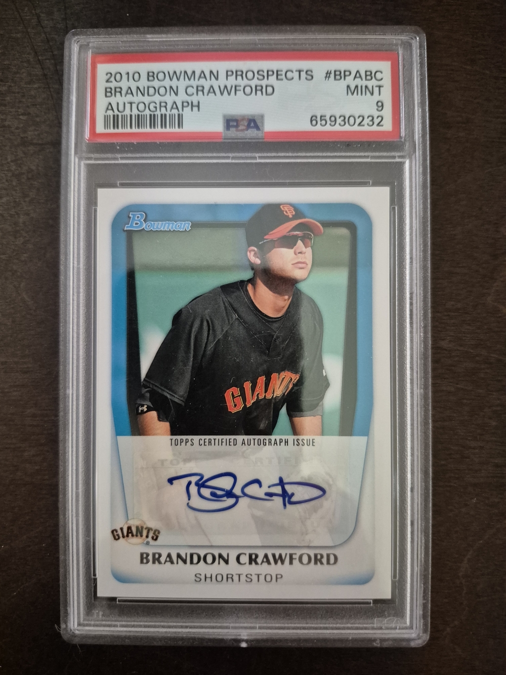 Autographed Prospect Card Brandon Crawford Mint 9 Graded Card - Black